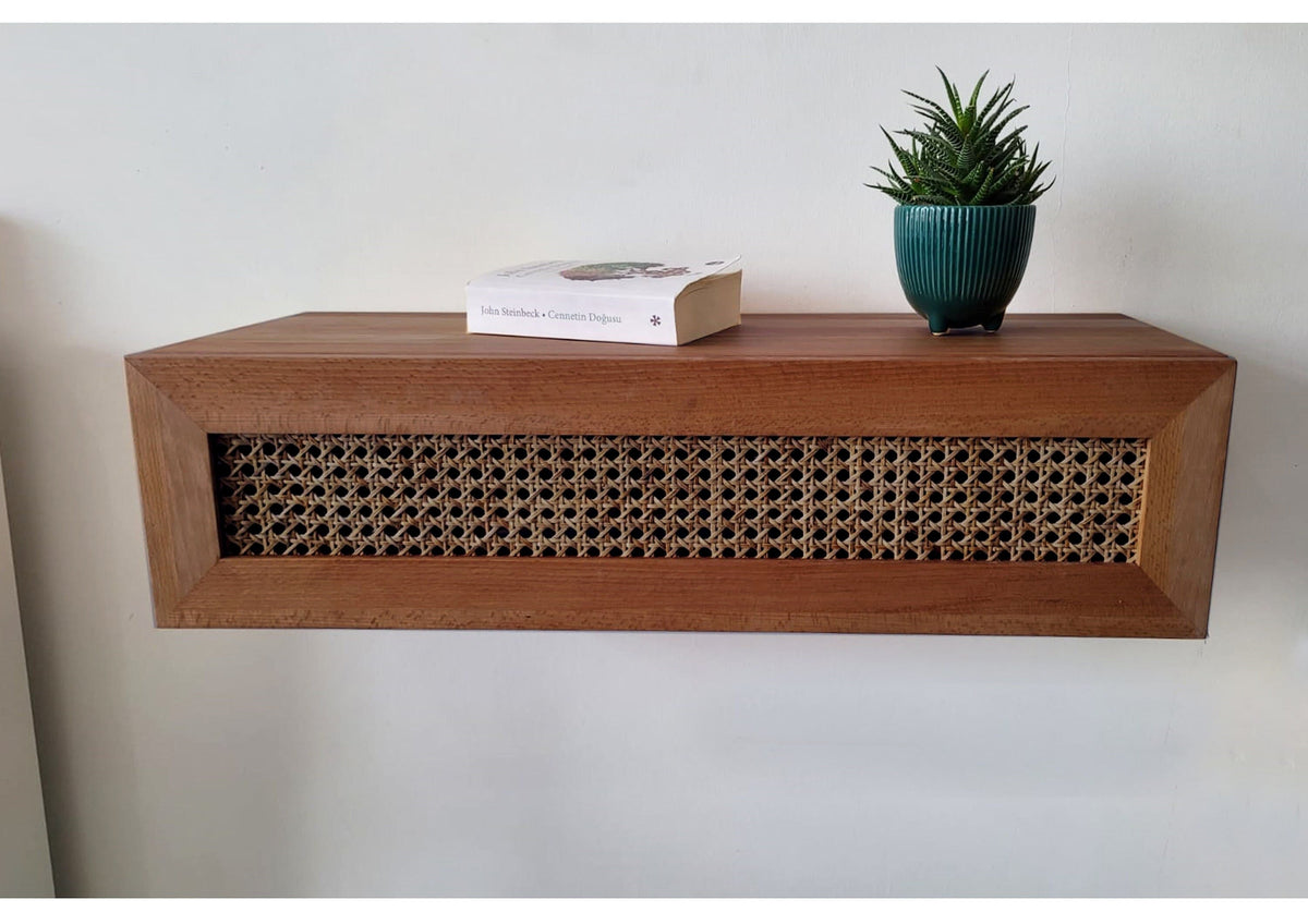 Custom Size Floating Entryway Shelf, Narrow Entryway Console Table, Wall Mounted Entryway Table with Rattan Cover, MADE TO ORDER