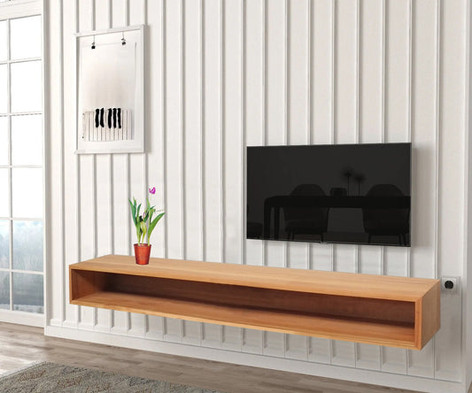 Floating TV Stand, Minimalist TV Unit, Solid Wood Entertainment Center Console, Wall Mounted Entryway Console