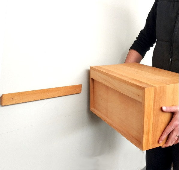 CUSTOM WIDTH Floating Console Table, Floating Nightstand with Drawer, Solid Wood Bedside Table with Shelf