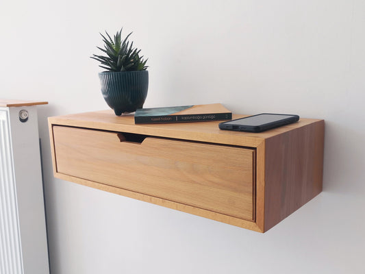Custom Width Floating Nightstand, solid wood Wall Console, Wall Bedside Table, Scandinavian Design