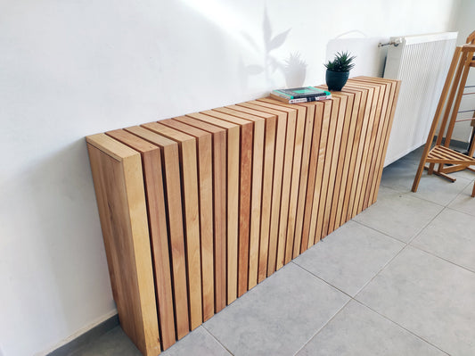 Custom Made Radiator Cover, 9-inch (23 cm) Depth, Vertical Slat, Wooden Radiator Shelf, Cat Sleeping Surface Over Heaters, MADE TO ORDER