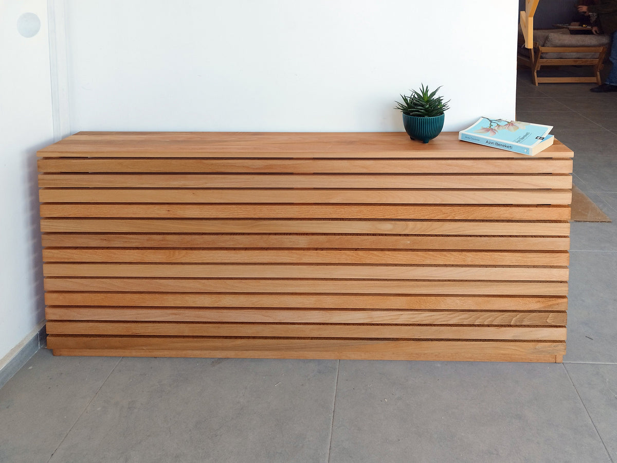 Custom Size Radiator Cover, 12-inch(30 cm) Depth, Horizontal Slat, Wooden Heater Cover, Cat Sleeping Area, Modern and Handcrafted