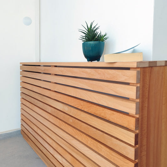 Custom Size Wooden Radiator Cover, 16cm(6,3 inch) Depth, Solid Wood Heater Cover, Horizontal Slat, Cat Sleeping Area, Modern and Handcrafted