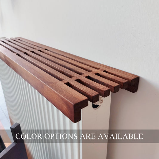 Custom Size Radiator Top Cover Shelf, Heater Cover, Wooden Radiator top Shelf, Cat Sleeping Surface over heater, Walnut Color, MADE TO ORDER