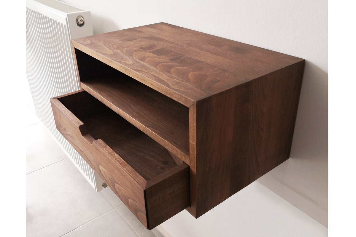 CUSTOM WIDTH Floating Console Table, Floating Nightstand with Drawer, Solid Wood Bedside Table with Shelf