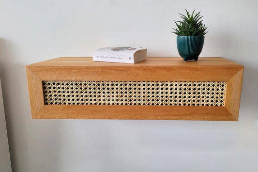 Custom Size Floating Entryway Shelf, Narrow Entryway Console Table, Wall Mounted Entryway Table with Rattan Cover, MADE TO ORDER