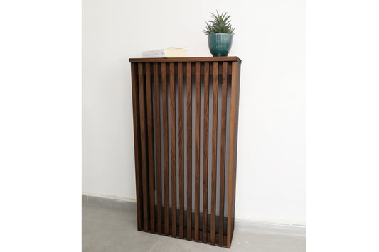 Custom Size Radiator Cover, 9-inch (23 cm) Depth, Slatted Design, Solid Wood Heater Cover with Wooden Slats, Cat Sleeping Area