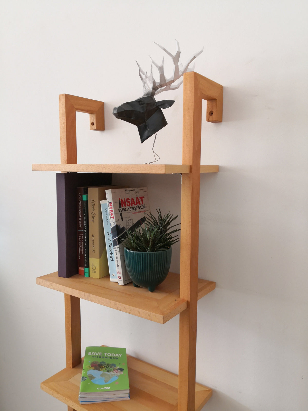 Custom Size Book Shelf, Made to Order, Modular Wooden Bookcase for Wall, Modern Solid Wood Bookshelf, Ladder Bookcase