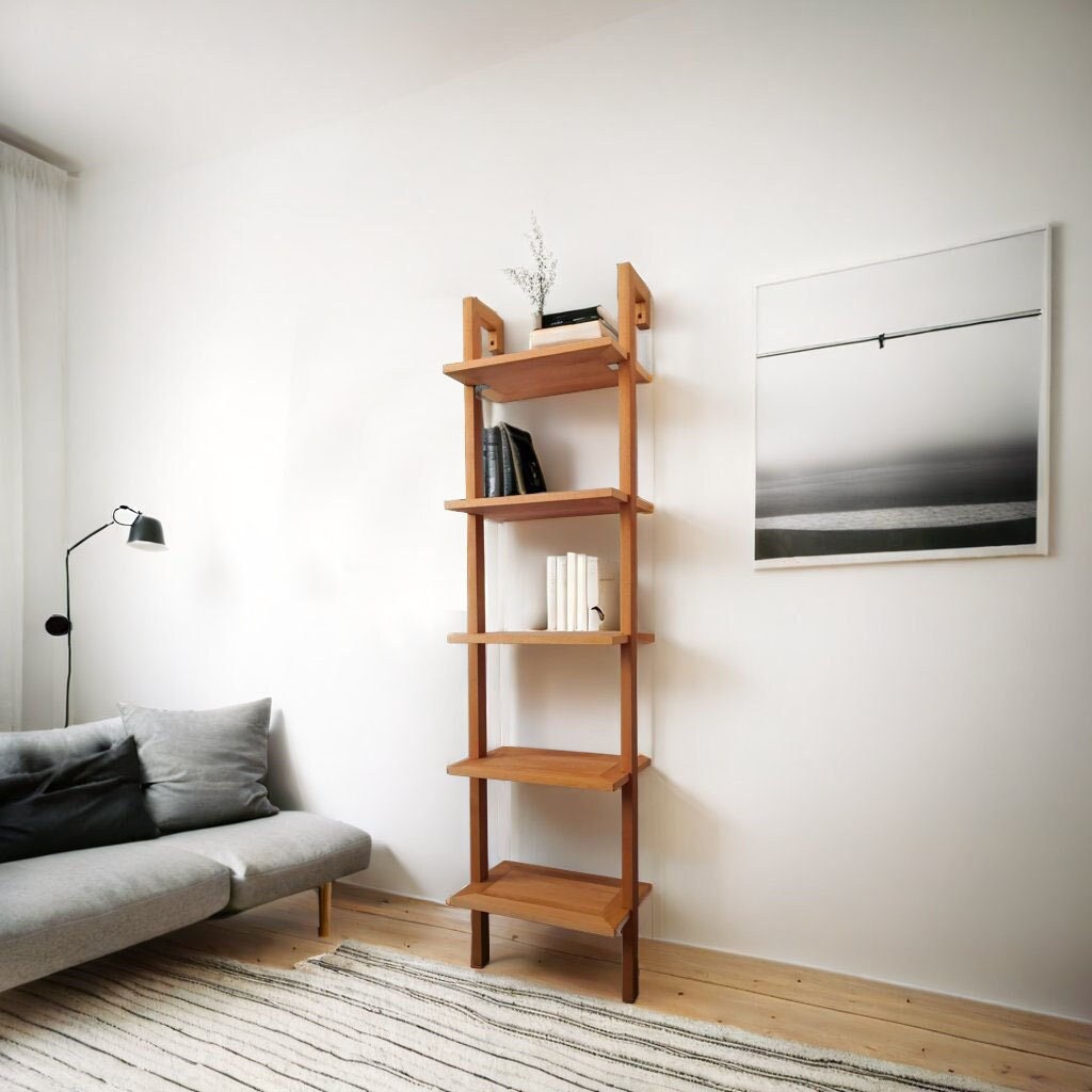 Custom Size Book Shelf, Made to Order, Modular Wooden Bookcase for Wall, Modern Solid Wood Bookshelf, Ladder Bookcase