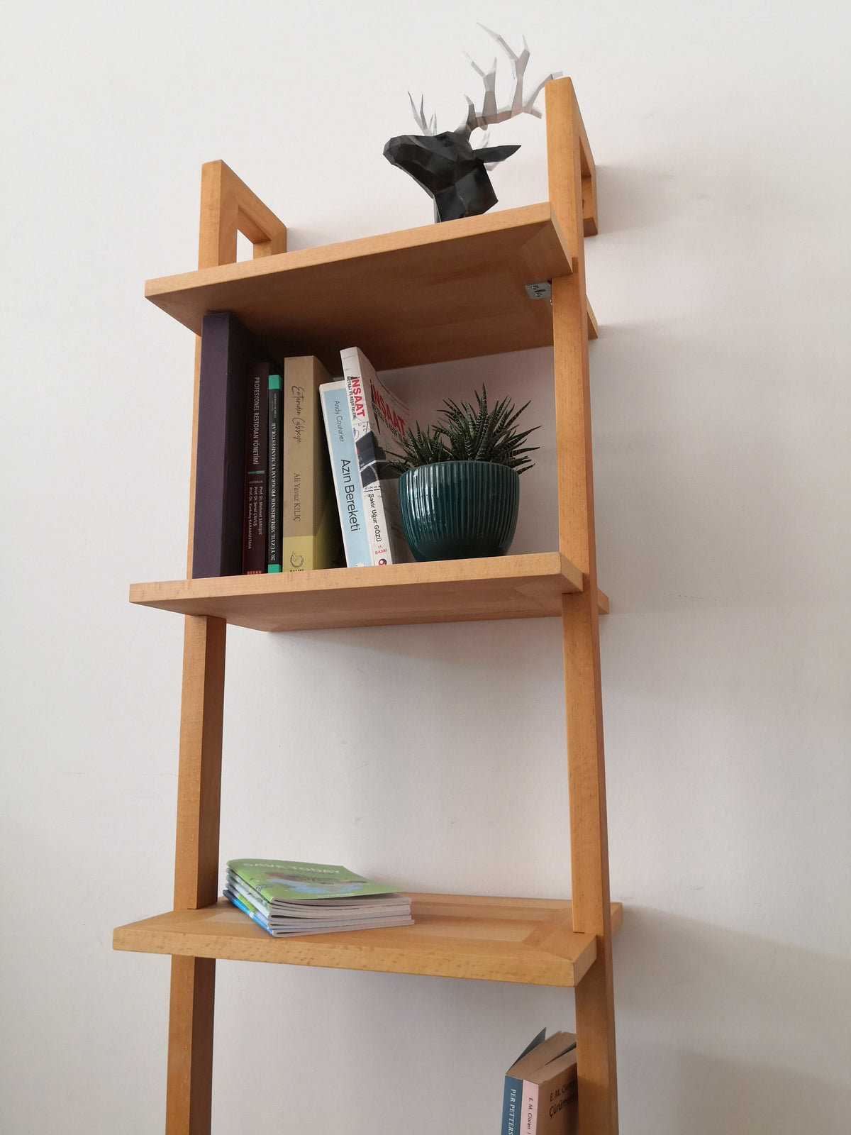 Custom Size Book Shelf, Made to Order, Modular Wooden Bookcase for Wall, Modern Solid Wood Bookshelf, Ladder Bookcase