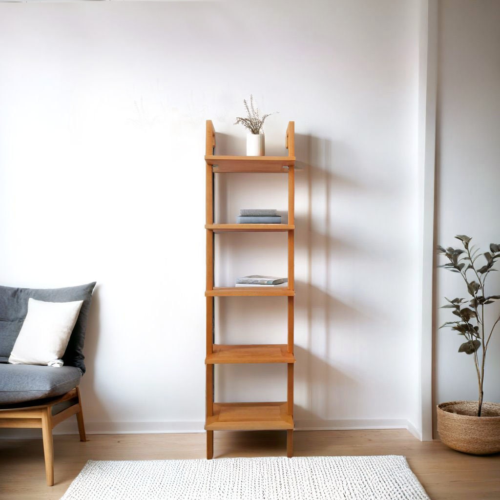Custom Size Book Shelf, Made to Order, Modular Wooden Bookcase for Wall, Modern Solid Wood Bookshelf, Ladder Bookcase